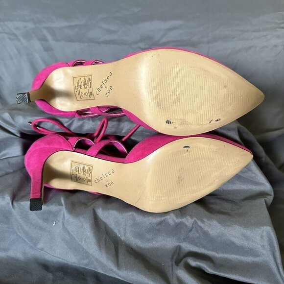 Chelsea & Zoe‎ Women Hot Pink Zip Up The Back Tie on The Ankle 3 Inch Heel Sz 8 - Picture 6 of 8